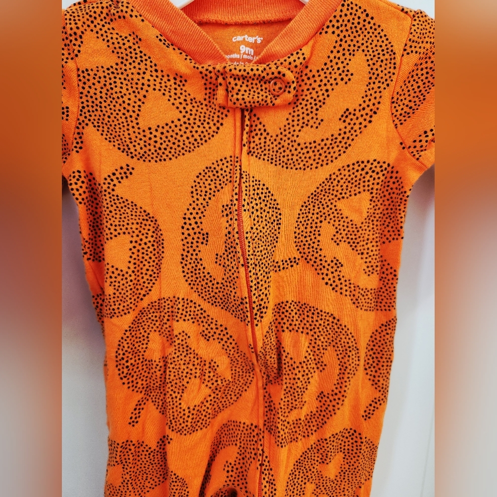 Carter's Orange Jack-O'-Lantern Zip-Up Onesie 9 Month